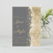 Luxury grey gold glitter classy Wedding 招待状 (スタンド正面)