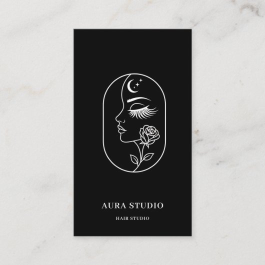 Luxury Hair Stylist Business Card with QR Code  名刺 (正面)