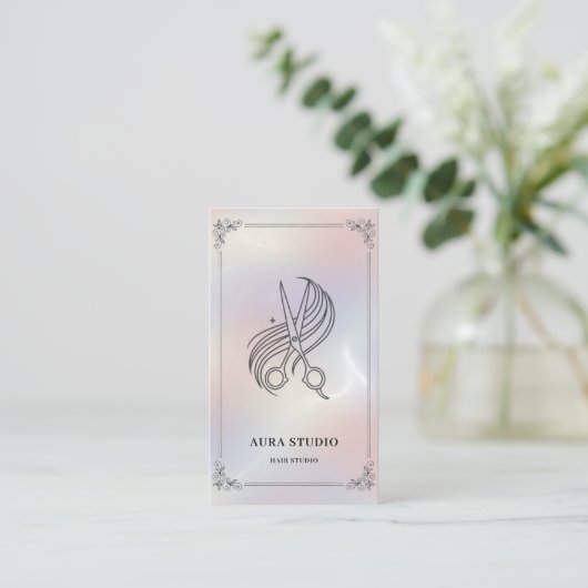 Luxury Hair Stylist with QR Code Holographic 名刺 (スタンド正面)