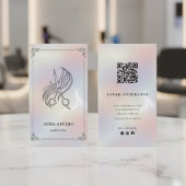 Luxury Hair Stylist with QR Code Holographic 名刺