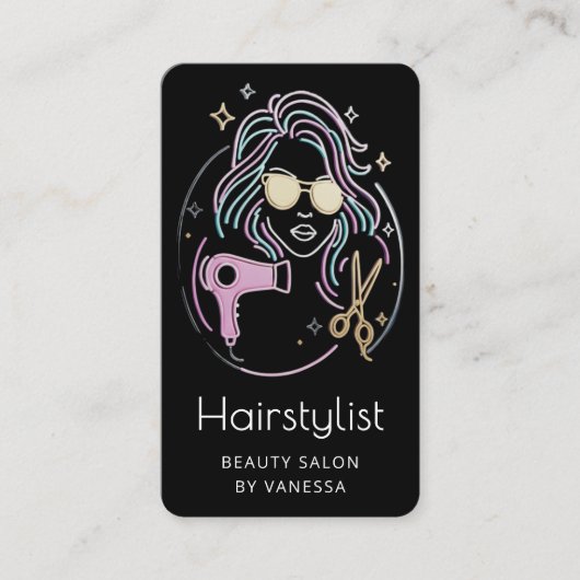 Luxury Hairstylist Beauty Salon QR Code Black 名刺 (正面)