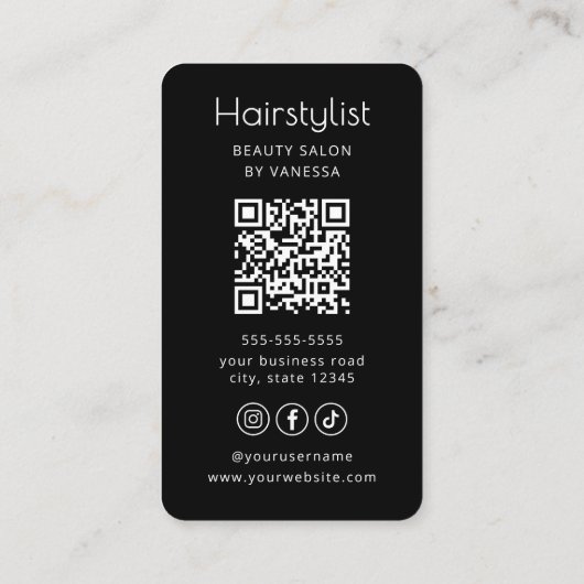 Luxury Hairstylist Beauty Salon QR Code Black 名刺 (裏面)