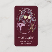 Luxury Hairstylist Beauty Salon QR Code Burgundy 名刺 (正面)