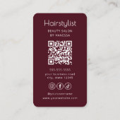 Luxury Hairstylist Beauty Salon QR Code Burgundy 名刺 (裏面)