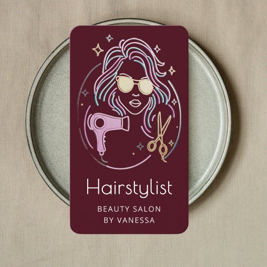 Luxury Hairstylist Beauty Salon QR Code Burgundy 名刺