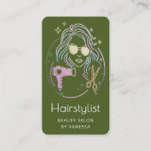 Luxury Hairstylist Beauty Salon Qr Code Moss Green 名刺 (正面)