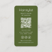 Luxury Hairstylist Beauty Salon Qr Code Moss Green 名刺 (裏面)