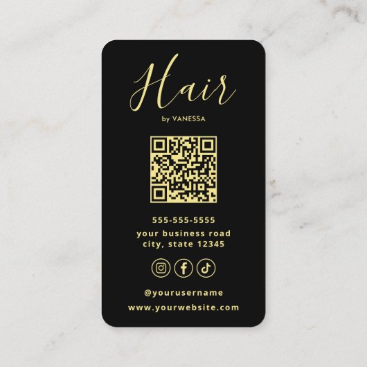 Luxury Hairstylist Hairdresser Chic Beauty QR Code 名刺 (裏面)