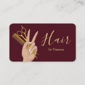 Luxury Hairstylist Hairdresser Modern Burgundy 名刺 (正面)