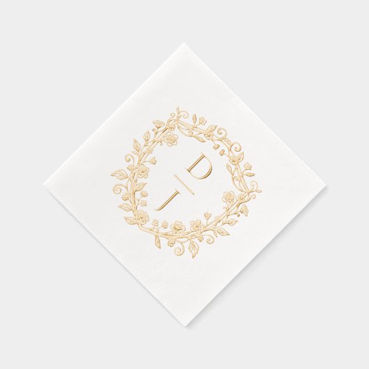Luxury Hand Drawn Floral Vine Crest Monogram 箔ナプキン (右)