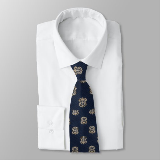 Luxury Heraldic Silk Jacquard Tie - Navy/Gold ネクタイ (タイ)