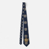Luxury Heraldic Silk Jacquard Tie - Navy/Gold ネクタイ (裏面)