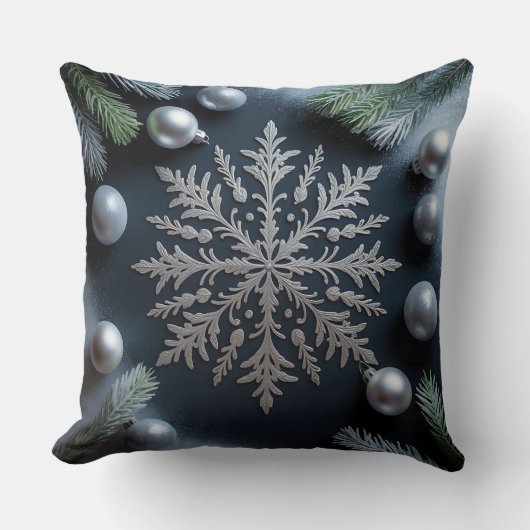 Luxury Holiday Pillow – Snowflake Design クッション (正面)