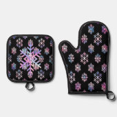 Luxury Holographic Snowflake Christmas Collection 鍋つかみ&鍋敷きセット (正面)
