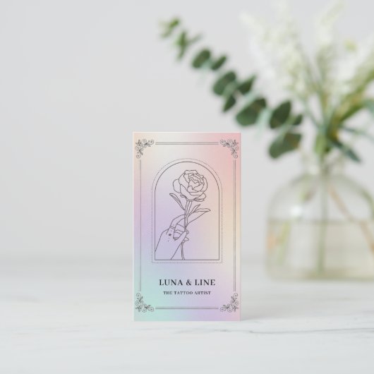 Luxury Holographic Tattoo Artist Card with QR Code 名刺 (スタンド正面)