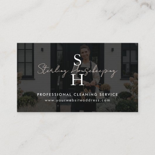 Luxury Home Cleaning Monogram Photo Card 名刺 (正面)