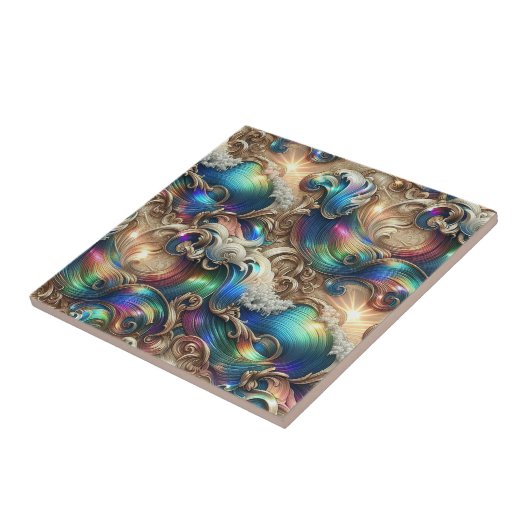 Luxury Home | Rainbow Coastal Ocean Waves タイル (側面)