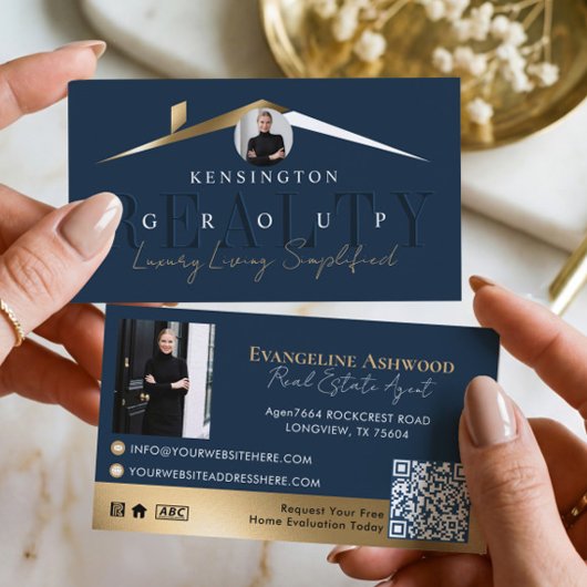 Luxury Home Real Estate Agent Navy Gold Photo 名刺