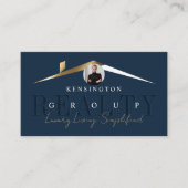 Luxury Home Real Estate Agent Navy Gold Photo 名刺 (正面)