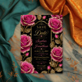 Luxury Hot Pink Glitter Rose セーブザデート