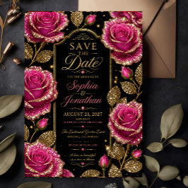 Luxury Hot Pink Glitter Rose セーブザデート