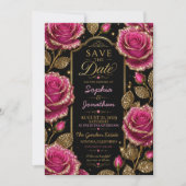 Luxury Hot Pink Glitter Rose セーブザデート (正面)