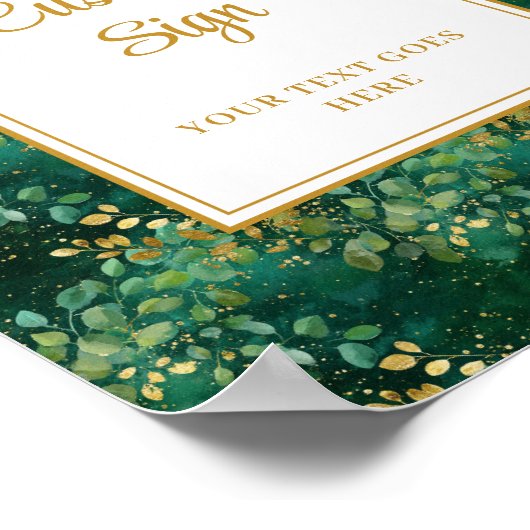 Luxury Hunter Green Gold Eucalyptus Custom Sign ポスター (角)