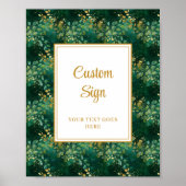 Luxury Hunter Green Gold Eucalyptus Custom Sign ポスター (正面)