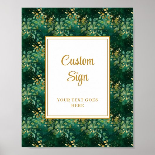Luxury Hunter Green Gold Eucalyptus Custom Sign ポスター (正面)