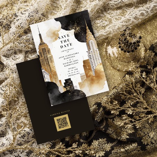 Luxury Iconic NY Buildings Cityscape Glitter  セーブザデート