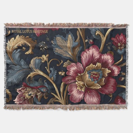 Luxury Indian Floral Blanket Vintage Royal スローブランケット (正面)
