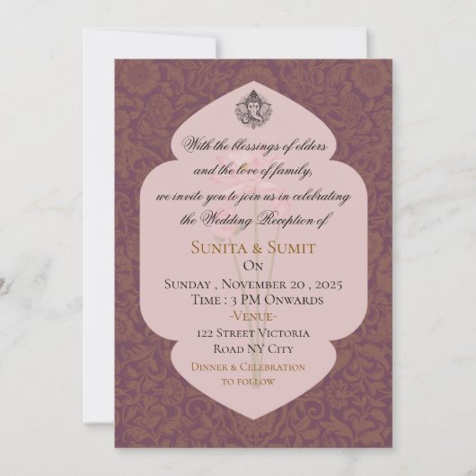 Luxury Indian Wedding Reception Invitation 招待状 (正面)