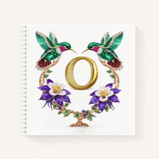 Luxury Initial O Monogram Hummingbird Jeweled ノートブック (正面)
