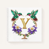 Luxury Initial Y Hummingbird Jeweled Wedding Gift ノートブック (正面)