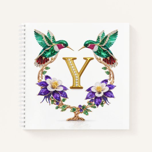 Luxury Initial Y Hummingbird Jeweled Wedding Gift ノートブック (正面)