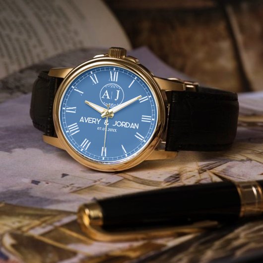 Luxury Initials Weddings Elegant Monogram Navy 腕時計