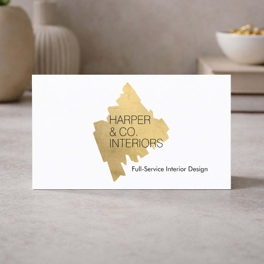 Luxury Interior Designer Gold Abstract Logo White 名刺