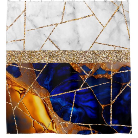 Luxury Interior Marble Stone Glitter  Shower Curta シャワーカーテン (正面)