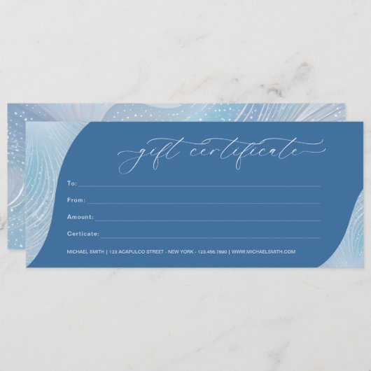 Luxury Iridescent Blue Gradient Gift Certificate (正面/裏面)