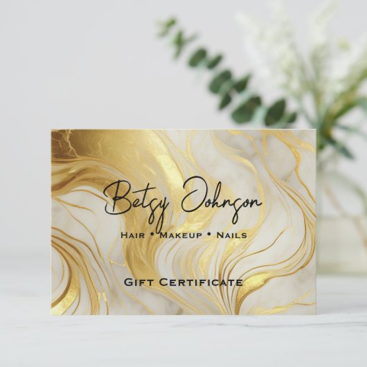 Luxury Ivory and Gold Marble Gift Certificate Card 招待状 (スタンド正面)
