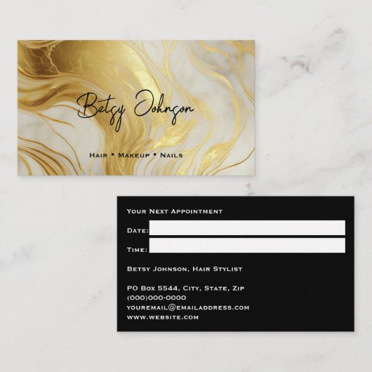 Luxury Ivory and Gold Marbled Appointment Card 名刺 (正面/裏面)