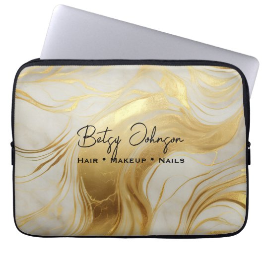 Luxury Ivory and Gold Marbled Electronics Bag ラップトップスリーブ (正面)