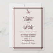 Luxury Ivory Burgundy Monogram Wedding 招待状 (正面)
