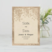 Luxury ivory gold glitter lace flora Save the Date 招待状 (スタンド正面)