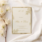 Luxury ivory gold glitter leaf floral Wedding  招待状