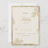 Luxury ivory gold glitter leaf floral Wedding RSVP 招待状 (正面)