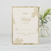 Luxury ivory gold glitter leaf floral Wedding RSVP 招待状 (スタンド正面)