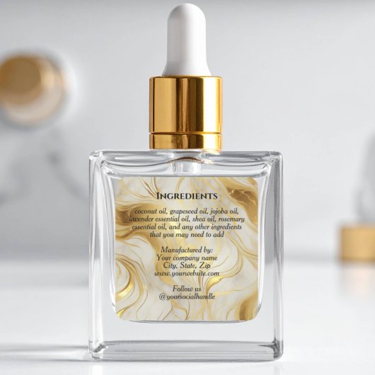 Luxury Ivory Marble & Gold Foil Ingredients Label スクエアシール