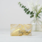 Luxury Ivory Marble & Gold Glitter Business Card 名刺 (スタンド正面)