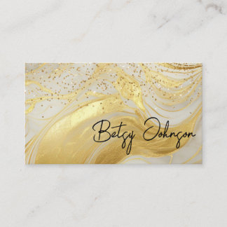 Luxury Ivory Marble & Gold Glitter Business Card 名刺